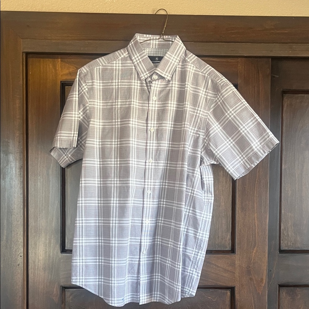 Hart Schaffner Marx Light Gray Checkered Shirt